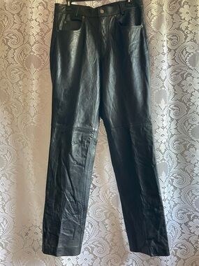 WILSONS Black Pebble-Grain Authentic All Leather Straight-Leg Men’s 34 Pants